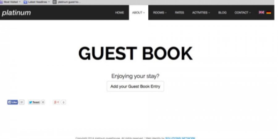 The new PLATINUM BOUTIQUE HOTEL guest book